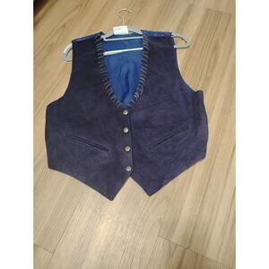 Vintage Western Blue Leather Vest Snap Oklahoma 1907 Buttons Large